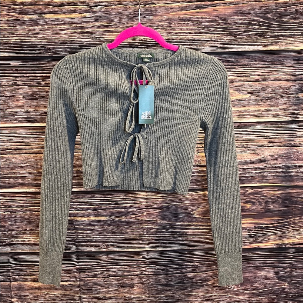 Wild Fable Gray Ribbed Tie-Front Top
